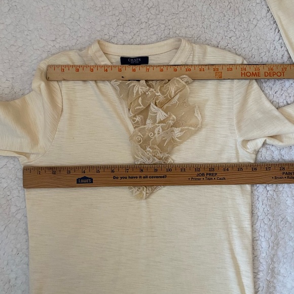 CHAPS Cotton Ivory long sleeve Women's Frill Blouse Top Size S petite - Picture 7 of 10